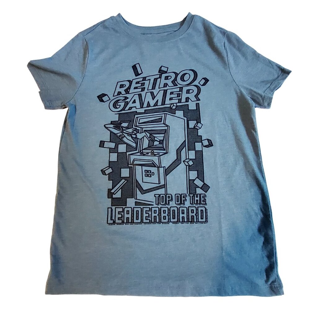 Retro Gamer Blue Graphic Tee M(8) Cat & Jack Cotton Blend Kids Shirt crew neck